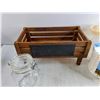 Image 3 : Wooden Crate 15" x 8" x 7" , Basket Coffee Filters, Plastic Cups, Storage Jar, Plastic Jugs