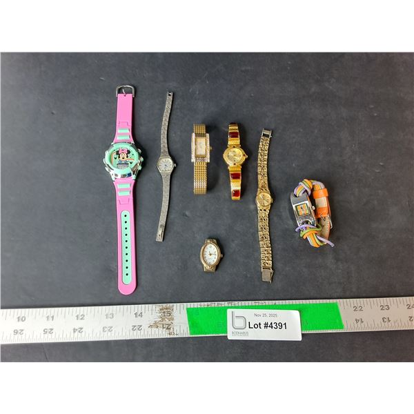 (7) Watches/Watch Faces- Minnie Mouse, Seiko, Misc. As Is