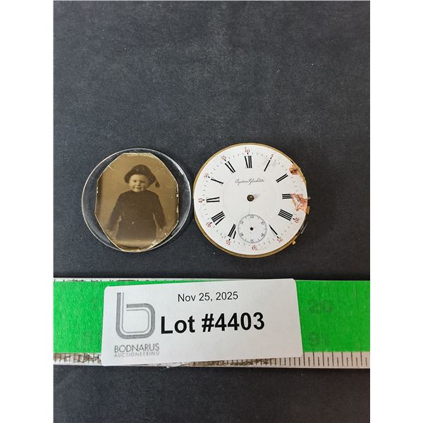 Vintage Photo & Pocket Watch Face 1.75"- As Is