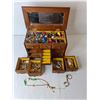 Image 2 : Musical Wooden Jewelry Box 11.5" x 5.5" x 7.25" & Jewelry