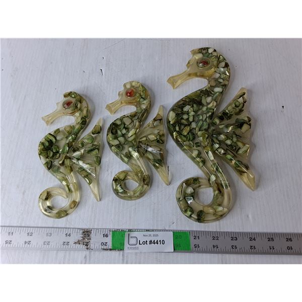 (3) Resin Wall Seahorse Figurines Up to 12"