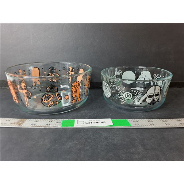 (2) Star Wars Themed Pyrex Bowls Up to 7"  Diameter- No Lids