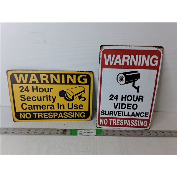 (2) Video Surveillance Metal Signs 11.75" x 8"
