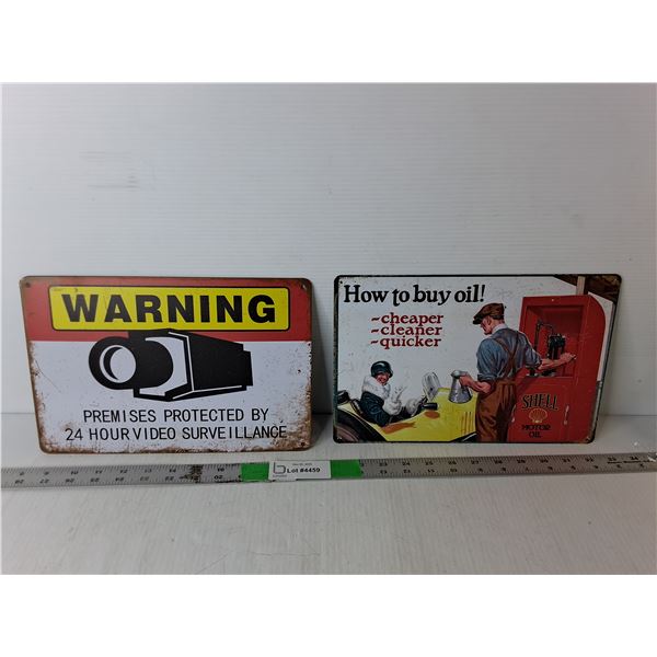 Shell Motor Oil & Video Surveillance Metal Signs 11.75" x 8"