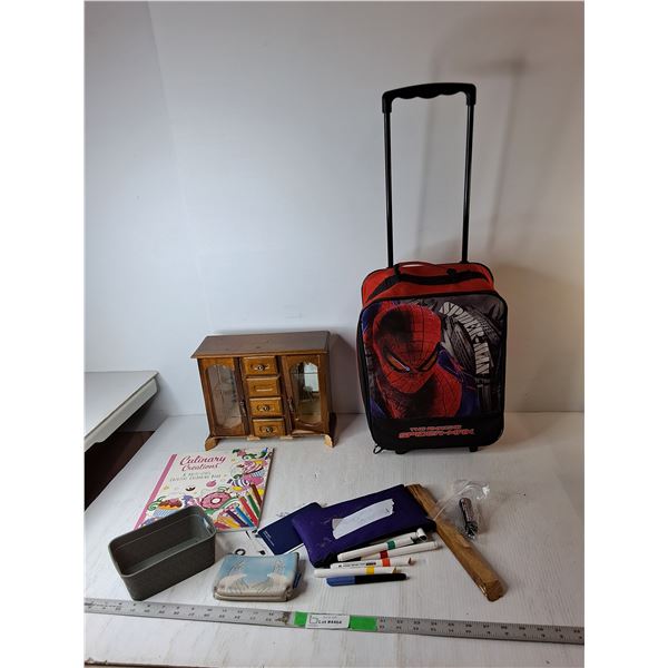 Spiderman Rolling Suitcase Up to 31", Food Coloring Book, Jewelry Box- As Is, Misc.