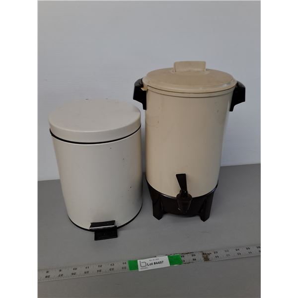 Coffee Dispenser & Metal Step Garbage Can 11"