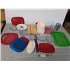 Image 1 : Kitchen Lot- Glass Containers- No Lids, Cutting Board, Plates, Misc.