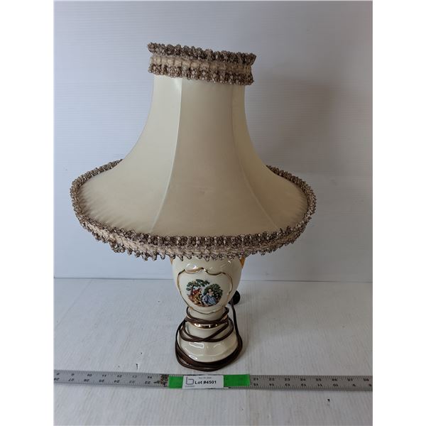 Victorian Style Painted Lamp with Bulb & Shade- Powers On 20"