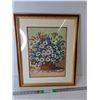 Image 1 : Framed Needlepoint Flowers 22.5" x 18.5", Pickup Preferred