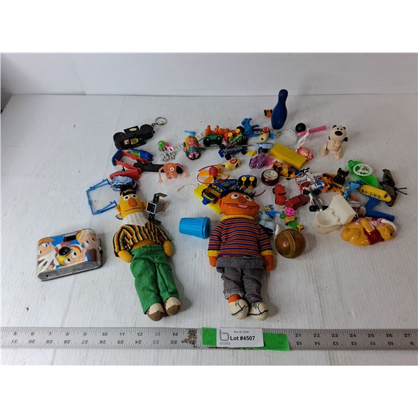 Toys- Bert & Ernie Figurines, Kellogs Film Camera, Bouncy Ball, Misc.