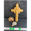 Image 1 : Chalkware Wall Cross, Eye Glass Holder, Sea Shell