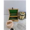 Image 2 : Jewelry Box, Various Glass Dishes, Markman Cup, Ceramic Pot with Lid, Misc
