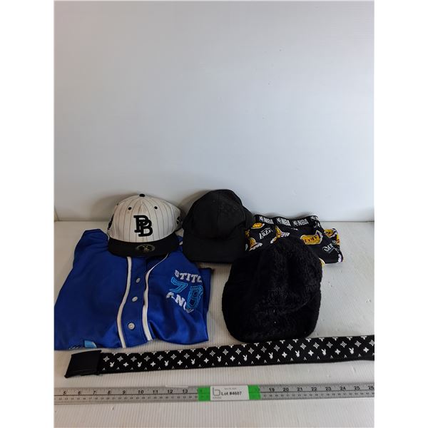 Assorted Clothing- Hats (3), Belt, Jersey
