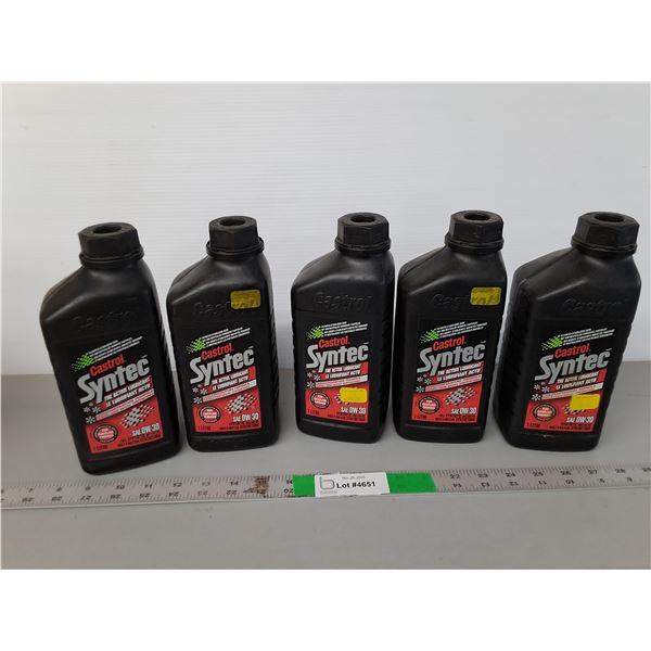 (5) Castrol Syntec 1 Litre SAE OW-30 Synthetic Motor Oil-Full, Cannot Ship