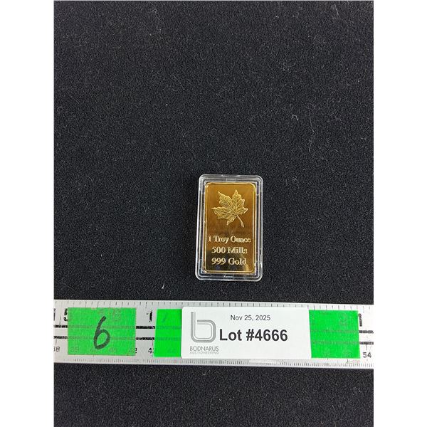 ^1 Troy Ounce 500 Mills 999 Gold Bar - Magnetic, Authenticity Not Guaranteed