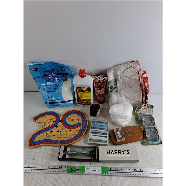 Epsom Salts, Charcoal Starter, Tablecloth Holders, Harry's Shaving Razor, Misc