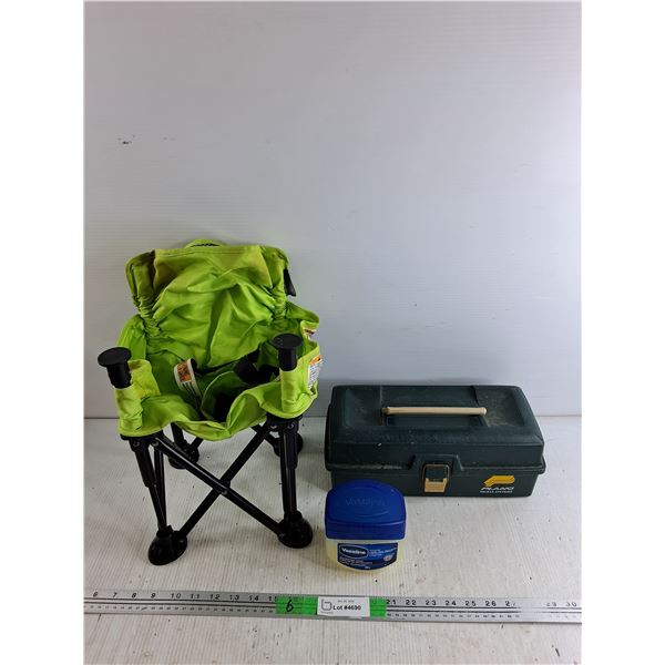 Folding Kids Chair 13" x 9" x 9" , Vaseline, Plano Tackle Box 12" x 6" x 5"