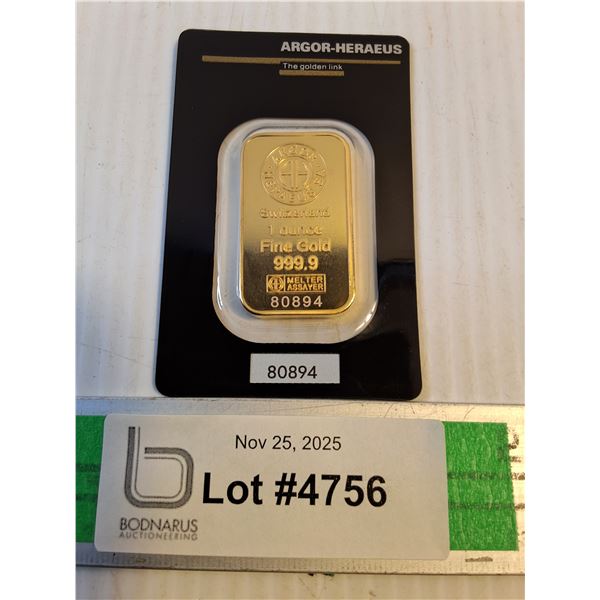 (1) Switzerland 1 Ounce Gold Bar