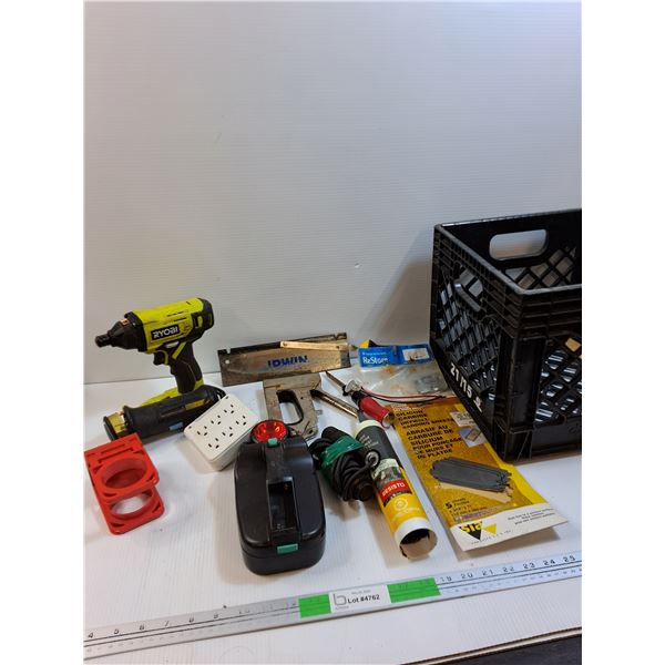 Crate with Ryobi Impact Driver ( No Battery) , Car Kit with Tools- As Is Cannot Test