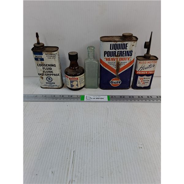 (5) Assorted Vintage Advertising Tins and Bottles