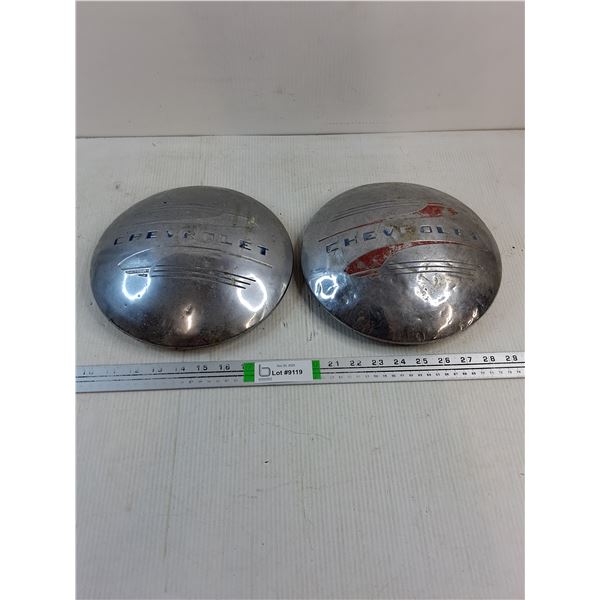 (2) Vintage Chevrolet Hub Caps-1940's
