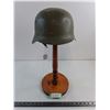 #German World War II Army Helmet, Wooden Stand
