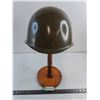 Russian World War II Army Helmet, Wooden Stand