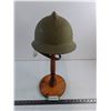 French World War II Army Helmet, Wooden Stand