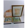 Image 1 : (3) Wood-Framed Pictures - Largest 14x17", NIB Wooden Corner Shelf