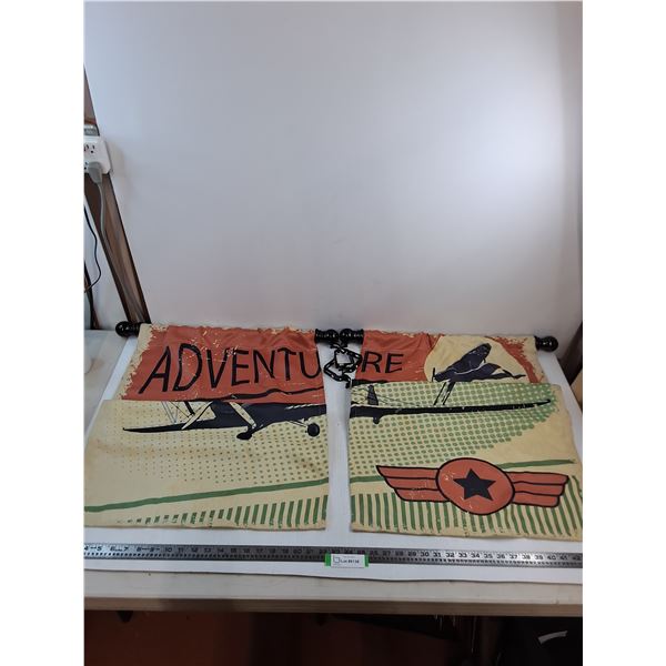 Set of 2 "Adventure" Window Curtains - 37" x 22" Each, w/Rods & Anchors