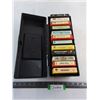 (12) Vintage 8-Track Cassette Tapes w/Storage Box (Kiss, Cheap Trick, Stampeders)
