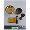 Brass Candle Holder, Silver-Plated Shaving Cup, Vintage Stamps & Lettering