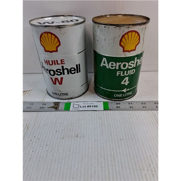 (2) Aeroshell One Litre Oil Tins-Full-Cannot Ship