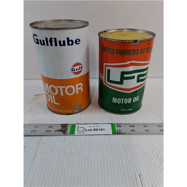 (2) Motor Oil Tins-Gulf and U.F.A.-Empty