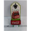 Coca Cola Coke Glass Bottle Opener Hanging Wood Wall Mount Cap Receptacle