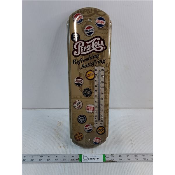 Pepsi Cola Metal Thermometer Vintage Style Finish Featuring Various Bottle Tops