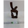 African Wood Sculpture-Crouching Man Playing Horn