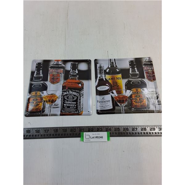 Pair of 8" x 8" Metal "Liquor" Wall Decor
