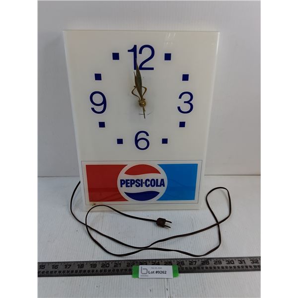 Vintage Pepsi-Cola Electric Wall Clock - 16" x 11.5" - Powers On