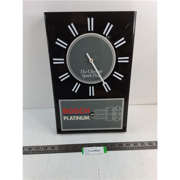 Vintage Bosch Platinum Spark Plugs Battery Powered Wall Clock - Untested - 16" x 10.5"
