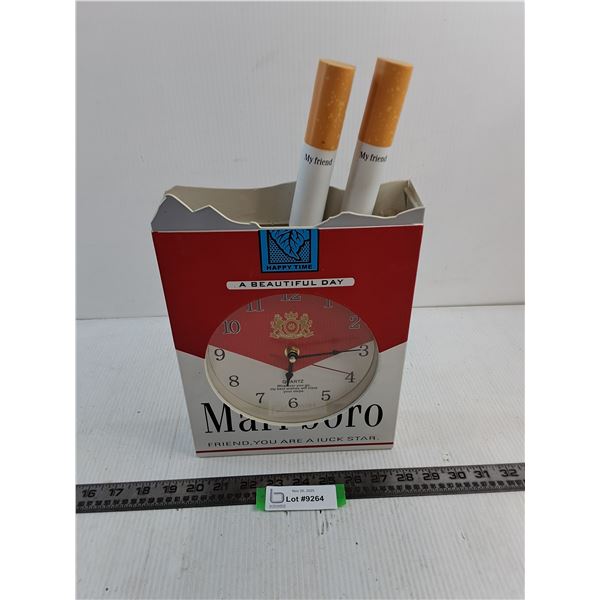 #Vintage Marlboro Cigarettes Battery Operated Wall Clock - Untested - 11x8x2.5"