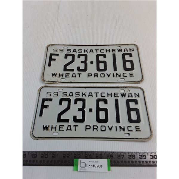 Pair of 1959 Saskatchewan "F" License Plates