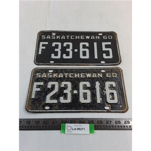 Pair of 1960 Saskatchewan "F" License Plates