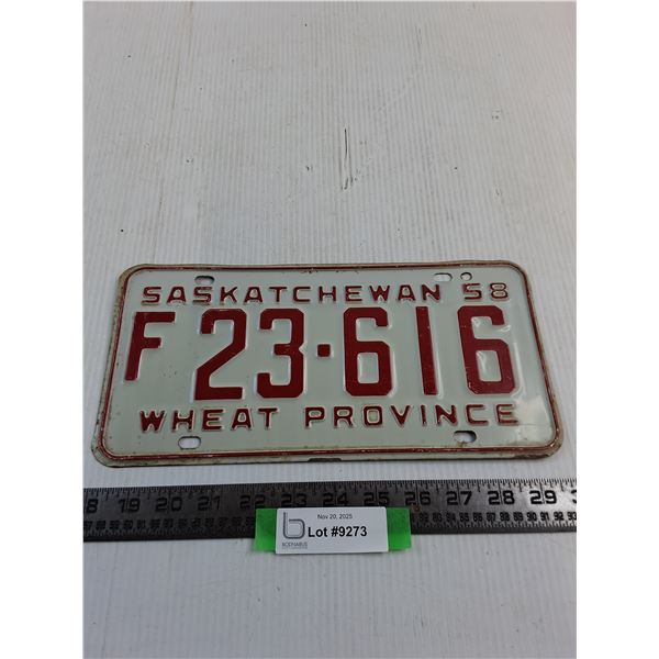 1958 Saskatchewan "F" License Plate
