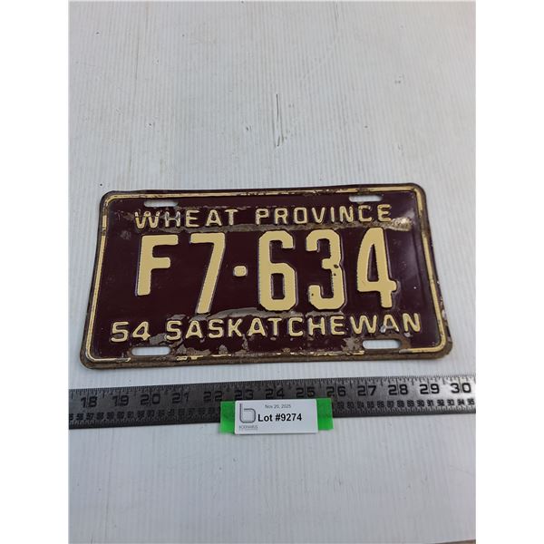 1954 Saskatchewan "F" License Plate