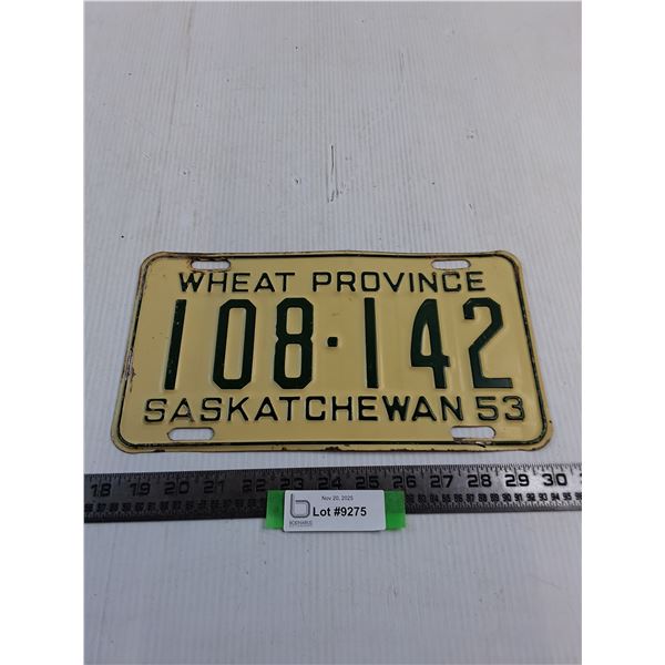 1953 Saskatchewan License Plate