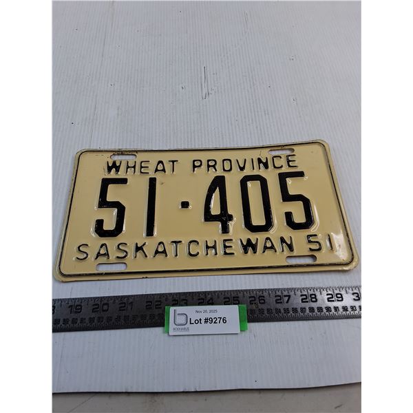 1951 Saskatchewan License Plate