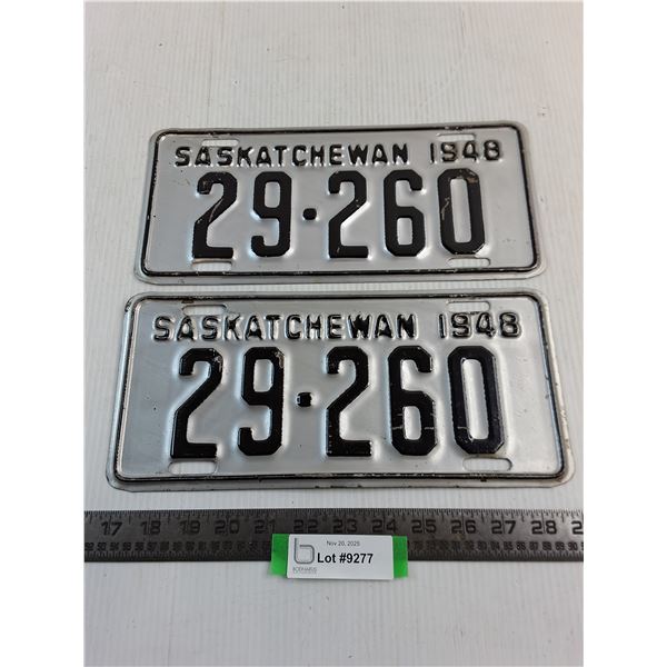 Pair or 1948 Saskatchewan License Plates