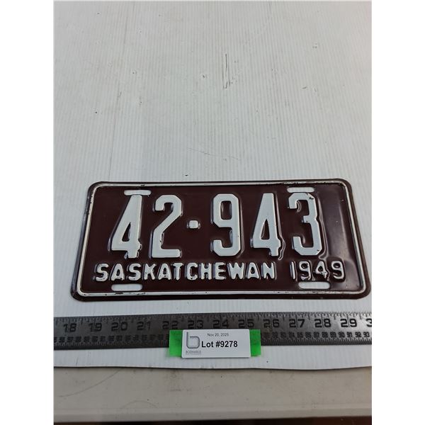 1949 Saskatchewan License Plate