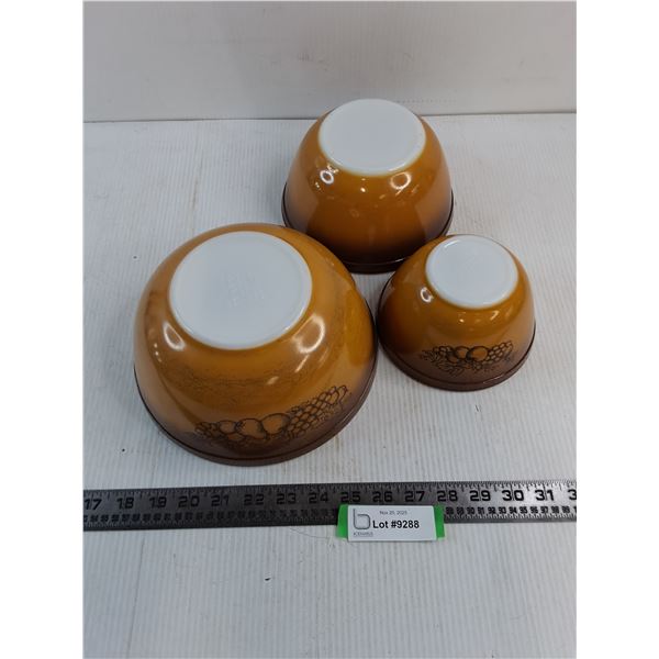 Set of 3 Pyrex "Old Orchard" Mixing Bowls - 8.5", 7", 6" Diameters